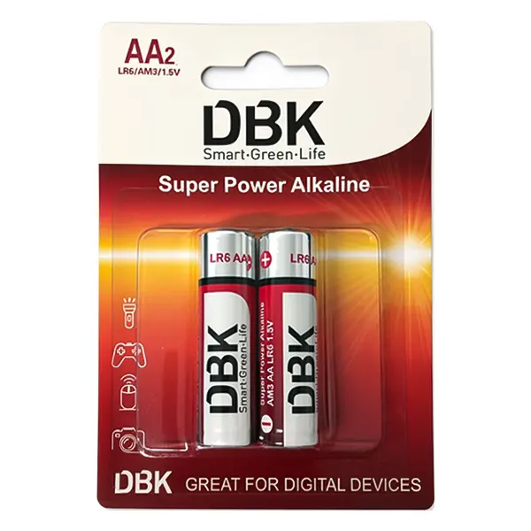 پک ۲ عددی باتری قلمی دی بی کی DBK سوپر پاور آلکالاین LR6 با دوام طولانی
