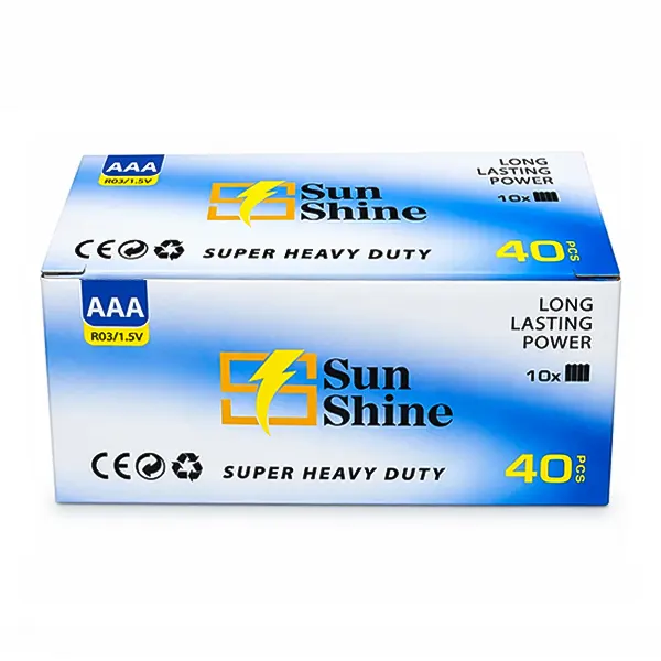 جعبه ۴۰ عددی باتری نیم قلمی SunShine Super Heavy Duty مناسب فروش عمده