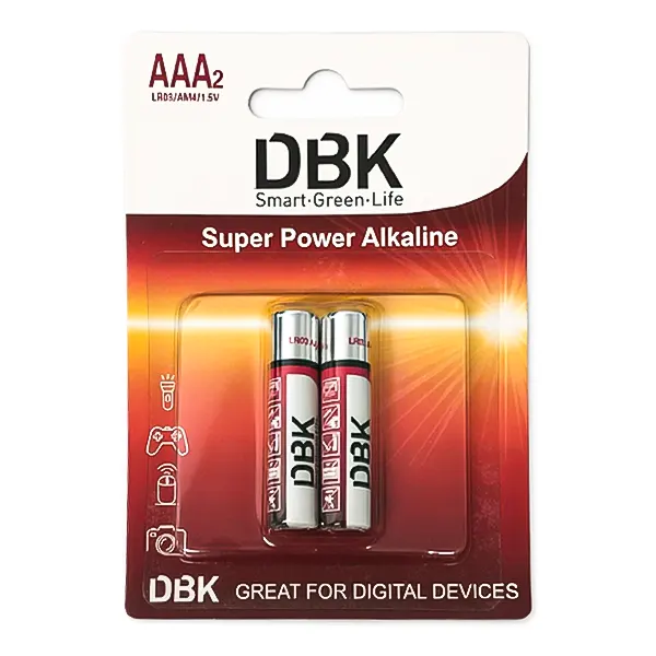 پک ۲ عددی باتری نیم قلمی دی بی کی DBK سوپر پاور آلکالاین LR03 با دوام طولانی