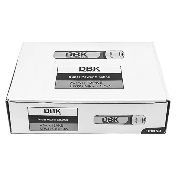 جعبه عمده باتری نیم قلمی سوپر پاور آلکالاین دی بی کی DBK مدل LR03 ولتاژ ۱.۵ ولت