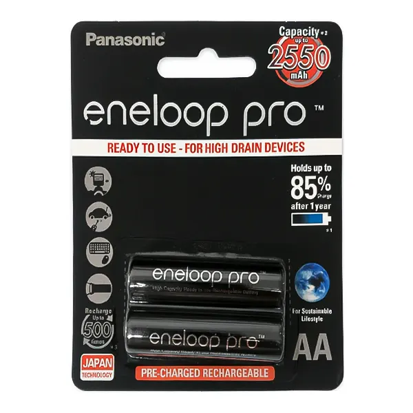 جعبه مادر عمده باتری قابل شارژ قلمی پاناسونیک مدل eneloop pro ظرفیت 2550 میلی‌آمپر ساعت