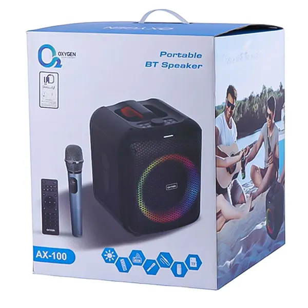جعبه ی اسپیکر پارتی باکس 20 وات اکسیژن مدل AX-100 دارای پاور بانک