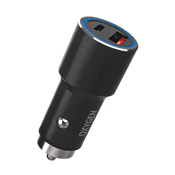 نمای از بالای شارژر فندکی اکسیژن AC-07 با دو پورت خروجی USB و Type-C