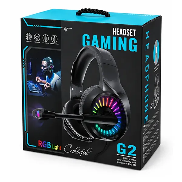 جعبه هدست گیمینگ G2 مدل Headset Gaming G2 با نور افکت رنگین‌کمانی