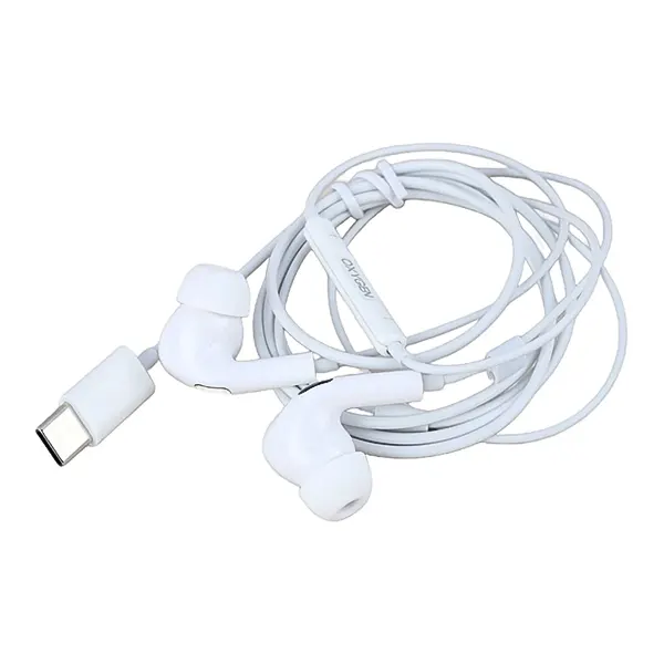 کابل سفید رنگ، کانکتور USB-C و گوشی‌های ارگونومیک هندزفری با‌سیم تایپ‌سی اکسیژن مدل H-12