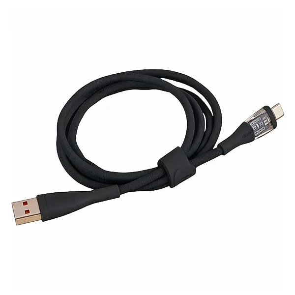 ابل USB به MicroUSB اکسیژن مدل LX-24 به صورت جمع‌شده با بند نگه‌دارنده مشکی