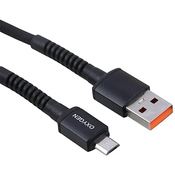 نمای نزدیک کانکتورهای کابل USB به MicroUSB اکسیژن مدل LX-25 طول 1 متر