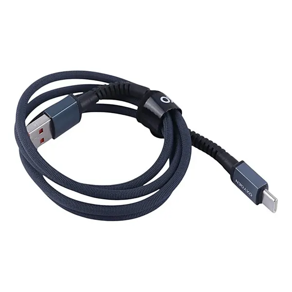 کابل USB به Type-C اکسیژن مدل LX-25 طول 1 متر به صورت جمع‌شده با بند نگه‌دارنده