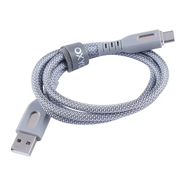 کابل USB به Type-C اکسیژن مدل LX-27 طول 1 متر به صورت جمع‌شده با بند نگه‌دارنده