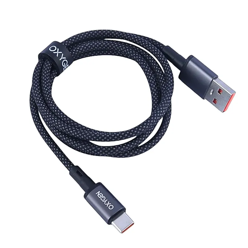 کابل USB به Type-C اکسیژن مدل LX-33 طول 1.2 متر به صورت جمع‌شده با بند نگه‌دارنده