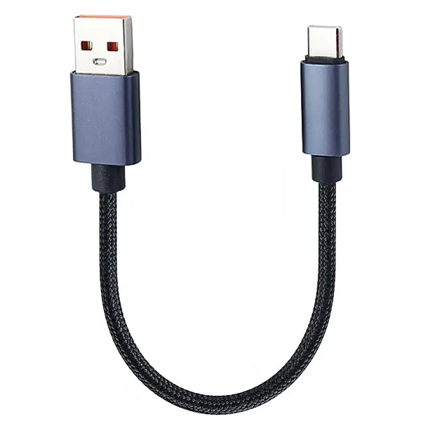 کابل کوتاه USB به Type-C اکسیژن مدل LX-37 با روکش کنفی مشکی و سوکت‌های فلزی خاکستری