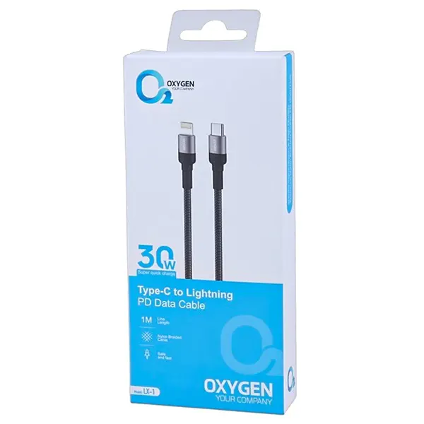 جعبه کابل شارژ سریع Type-C به Lightning اکسیژن مدل LX-1 طول ۱ متر