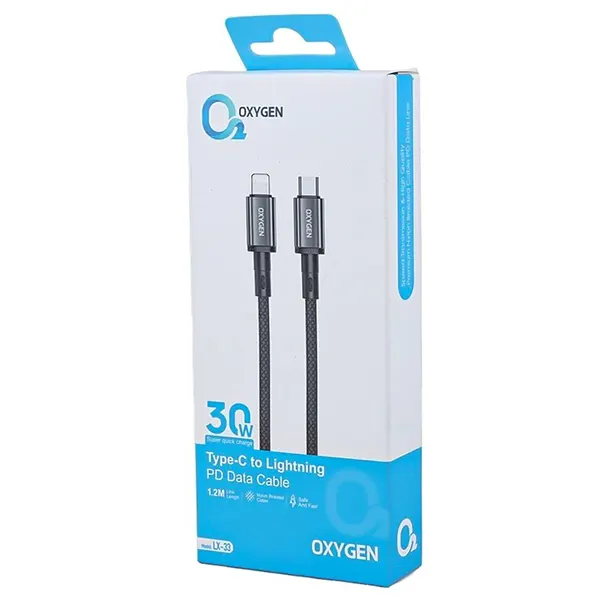جعبه کابل شارژ سریع Type-C به Lightning اکسیژن مدل LX-33 طول 1.2 متر