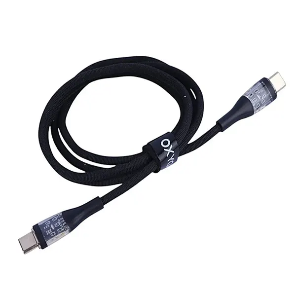 کابل دوسر تایپ سی 66W اکسیژن مدل LX-24 طول 1 متر به صورت جمع‌شده با بند نگه‌دارنده برند OXYGEN