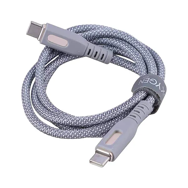 کابل دو سر تایپ سی 66W اکسیژن مدل LX-27 طول 1 متر به صورت جمع‌شده با بند نگه‌دارنده برند OXYGEN