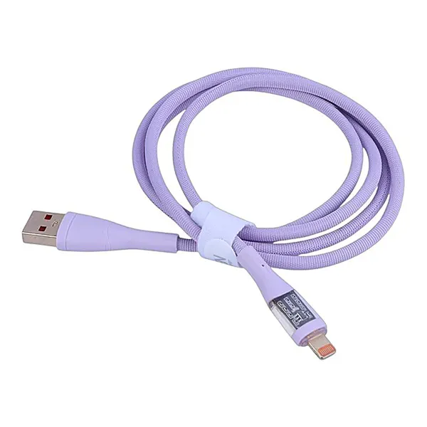 نمای نزدیک کانکتورهای شفاف USB و Lightning کابل اکسیژن LX-24