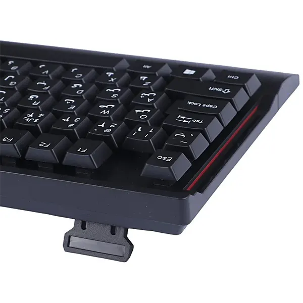 نمای زاویه‌دار و پایه تاشو کیبورد اداری P-net مدل KB-500 با حروف فارسی